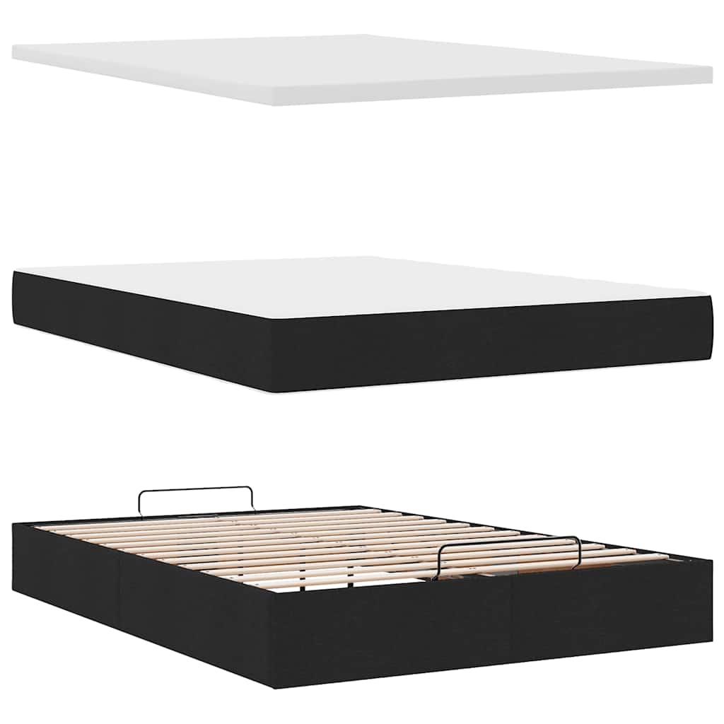 vidaXL Ottomane Bett mit Matratze & LEDs Schwarz 140x200 cm Stoff
