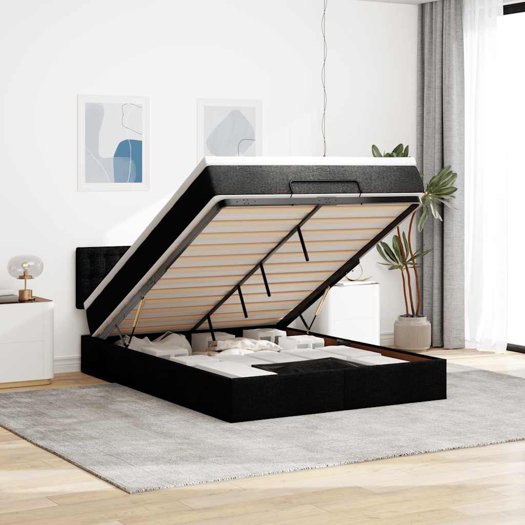 vidaXL Ottomane Bett mit Matratze & LEDs Schwarz 140x200 cm Stoff