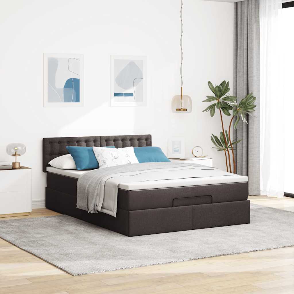 vidaXL Ottoman-Bett mit Matratze & LEDs Dunkelbraun 140x200 cm Stoff