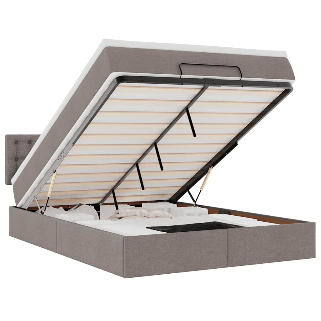 vidaXL Ottomane Bett mit Matratze & LEDs Taupe 140x200 cm Stoff