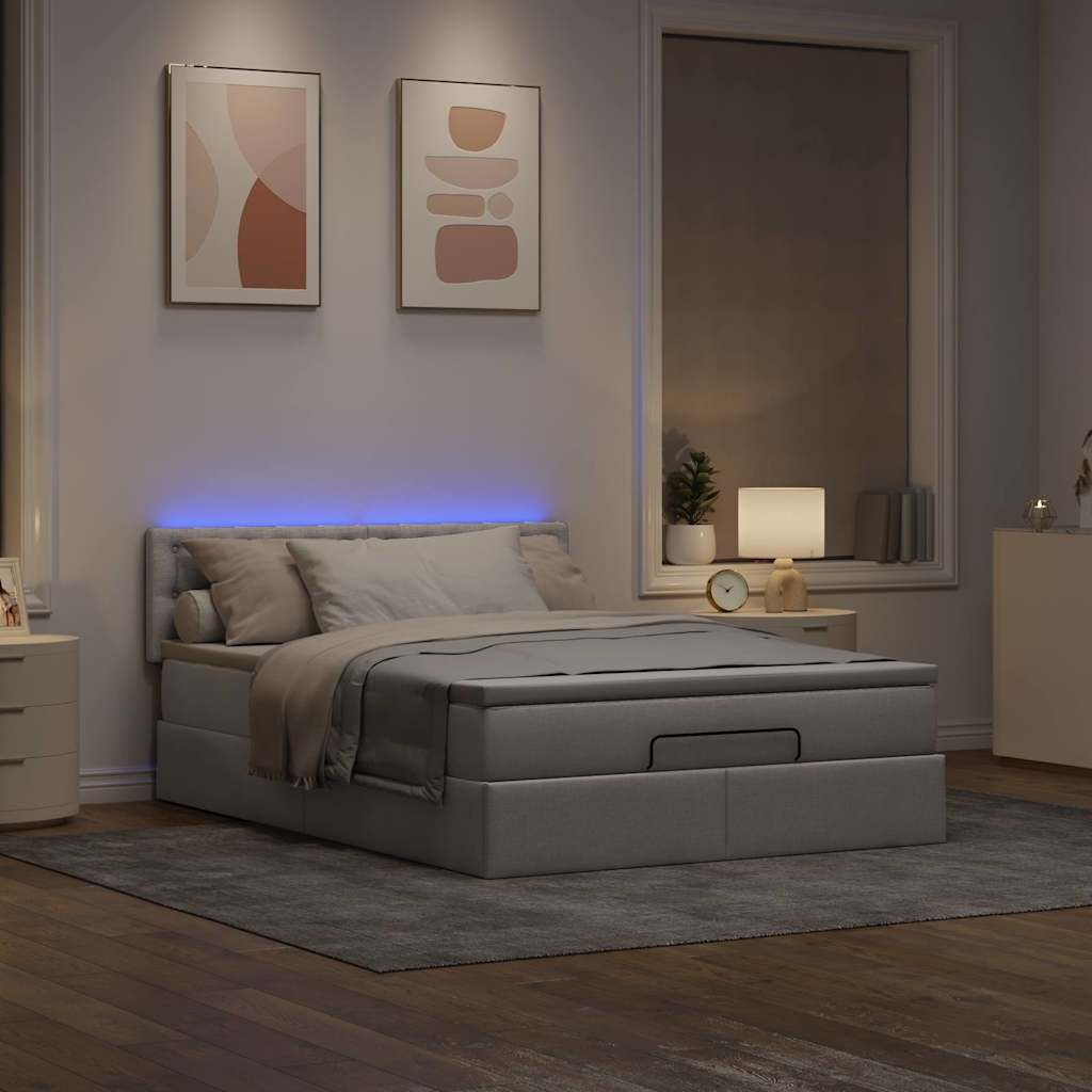 vidaXL Ottomane Bett mit Matratze & LEDs Taupe 140x200 cm Stoff