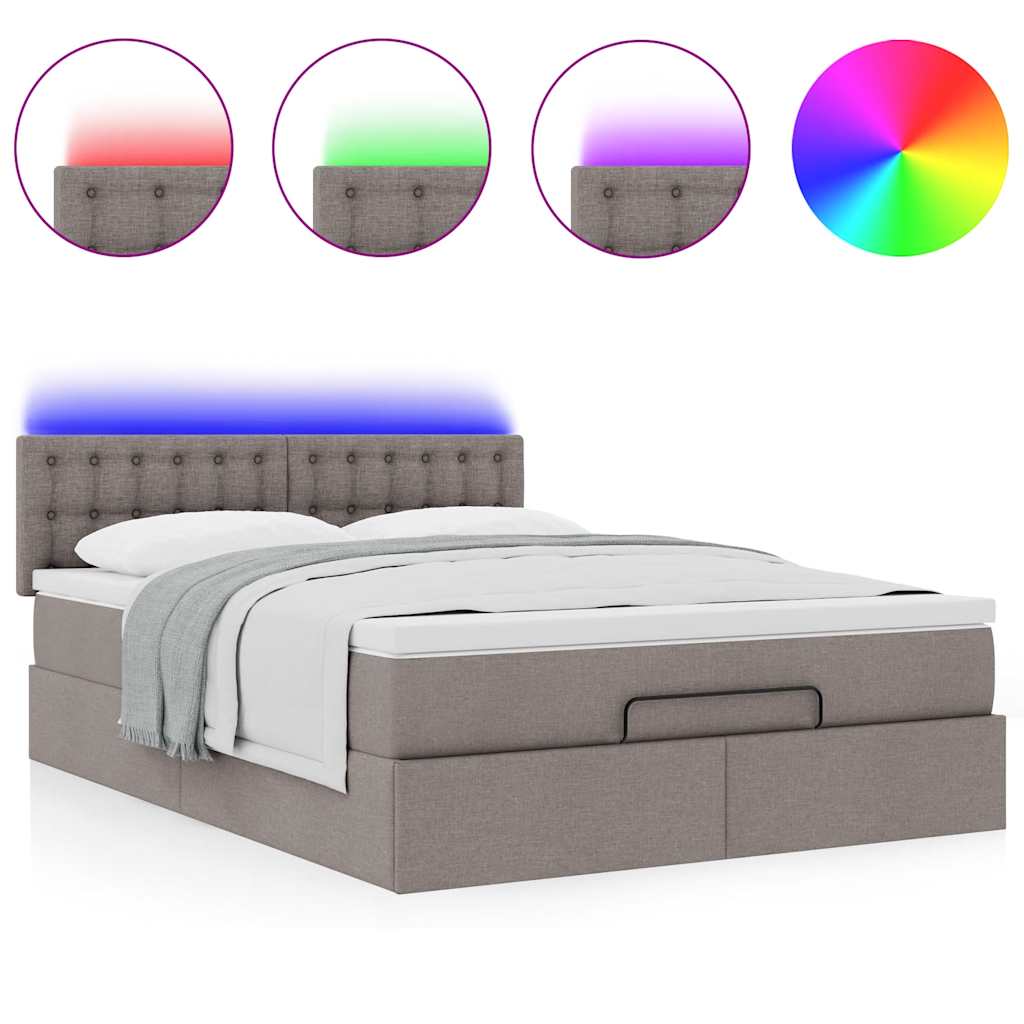 vidaXL Ottomane Bett mit Matratze & LEDs Taupe 140x200 cm Stoff