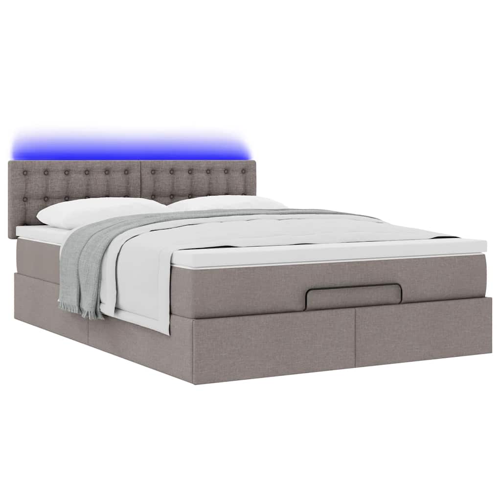 vidaXL Ottomane Bett mit Matratze & LEDs Taupe 140x200 cm Stoff