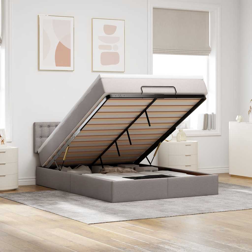 vidaXL Ottomane Bett mit Matratze & LEDs Taupe 140x200 cm Stoff