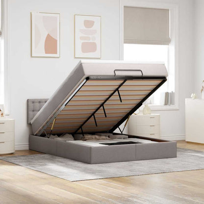 vidaXL Ottomane Bett mit Matratze & LEDs Taupe 140x200 cm Stoff