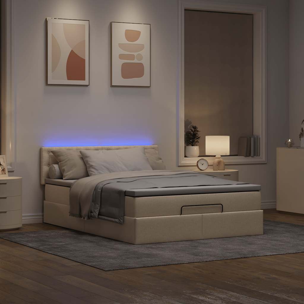 vidaXL Lit ottoman avec matelas et LED Crème 140x200 cm Tissu