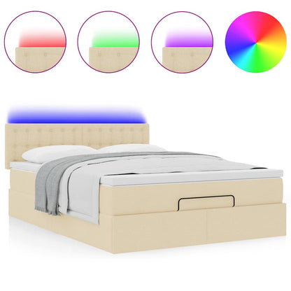 vidaXL Lit ottoman avec matelas et LED Crème 140x200 cm Tissu