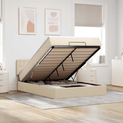 vidaXL Lit ottoman avec matelas et LED Crème 140x200 cm Tissu