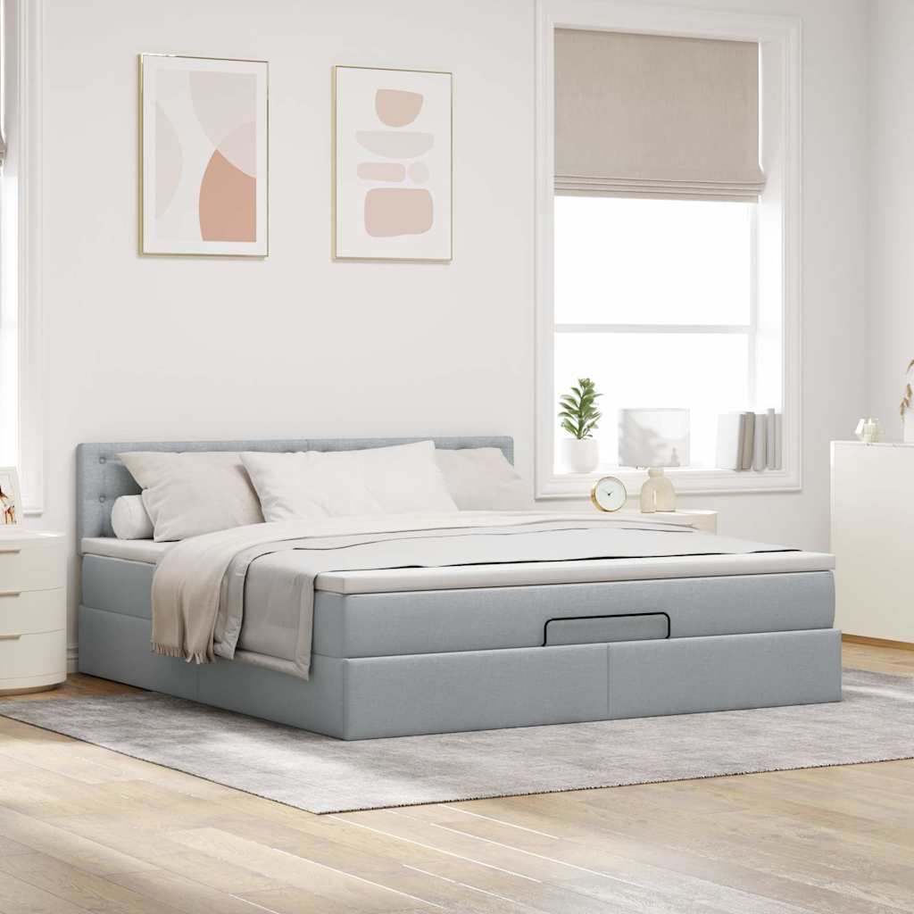vidaXL Ottoman-Bett mit Matratze & LEDs Hellgrau 160x200 cm Stoff
