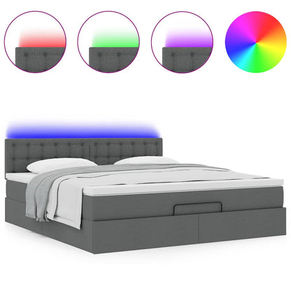 vidaXL Ottoman-Bett mit Matratze & LEDs Dunkelgrau 160x200 cm Stoff