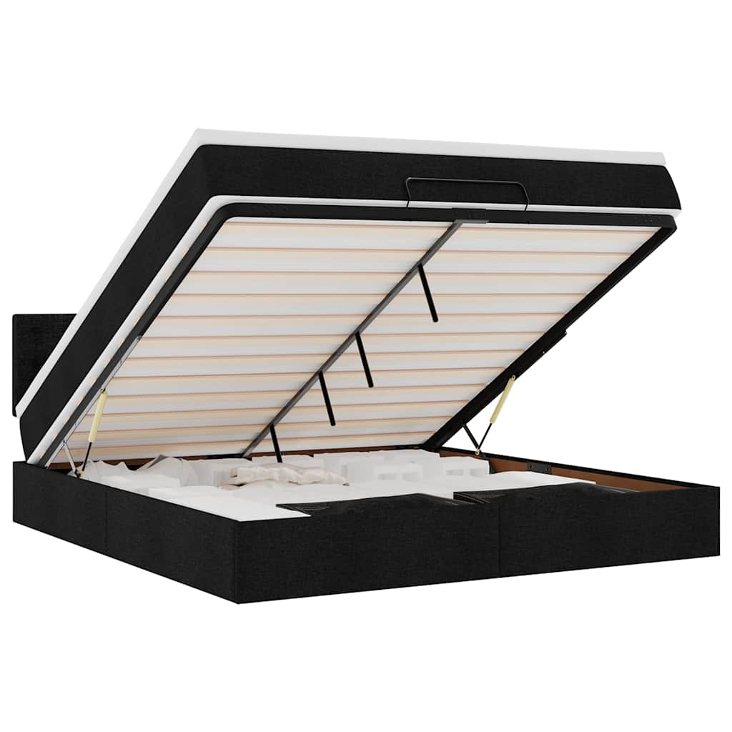 Ottoman-Bett mit Matratze & LEDs Schwarz 160x200 cm Stoff