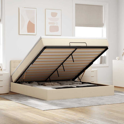 vidaXL Ottoman-Bett mit Matratze & LEDs Creme 160x200 cm Stoff