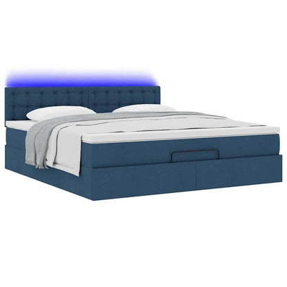 vidaXL Ottoman-Bett mit Matratze & LEDs Blau 160x200 cm Stoff