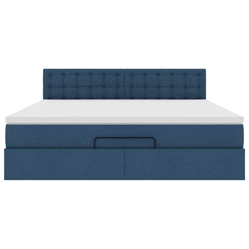 vidaXL Ottoman-Bett mit Matratze & LEDs Blau 160x200 cm Stoff