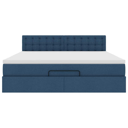 vidaXL Ottoman-Bett mit Matratze & LEDs Blau 160x200 cm Stoff