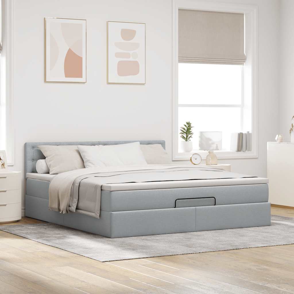 vidaXL Ottomane Bett mit Matratze & LEDs Hellgrau 180x200 cm Stoff