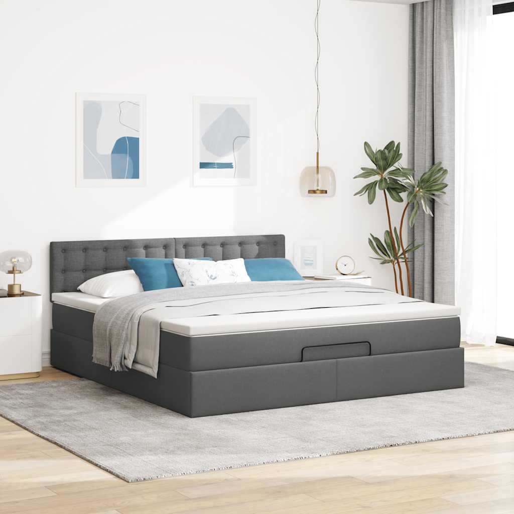 vidaXL Lit ottoman avec matelas et LED gris foncé 180x200 cm Tissu