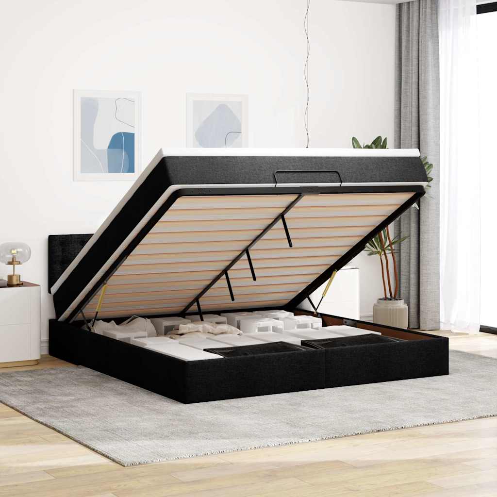 vidaXL Ottomane Bett mit Matratze & LEDs Schwarz 180x200 cm Stoff