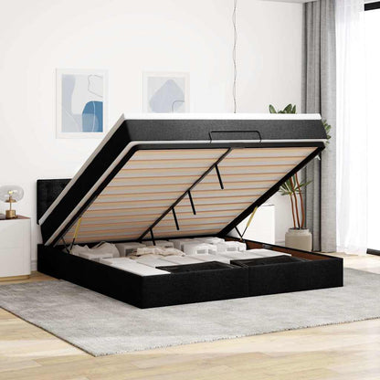 vidaXL Ottomane Bett mit Matratze & LEDs Schwarz 180x200 cm Stoff