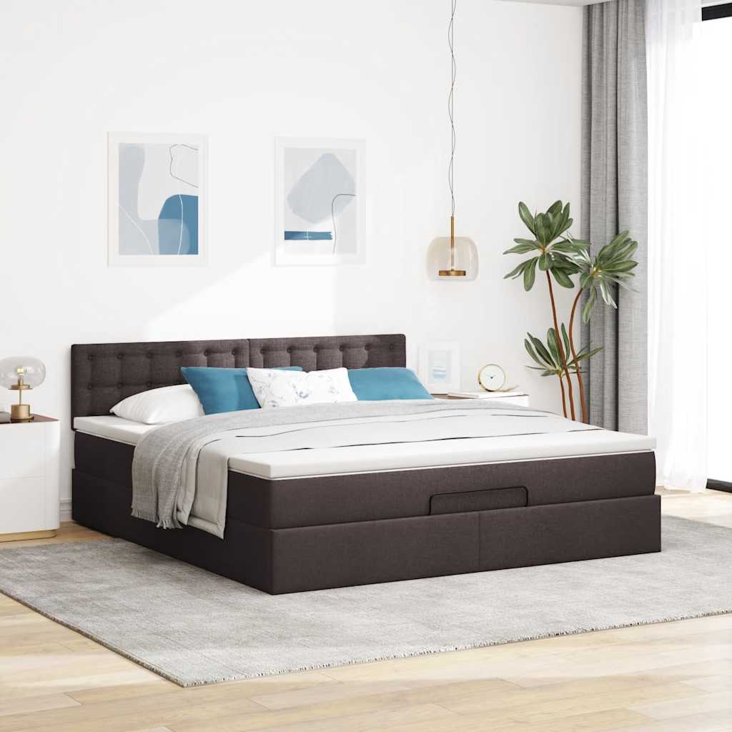 vidaXL Ottomane Bett mit Matratze & LEDs Dunkelbraun 180x200 cm Stoff