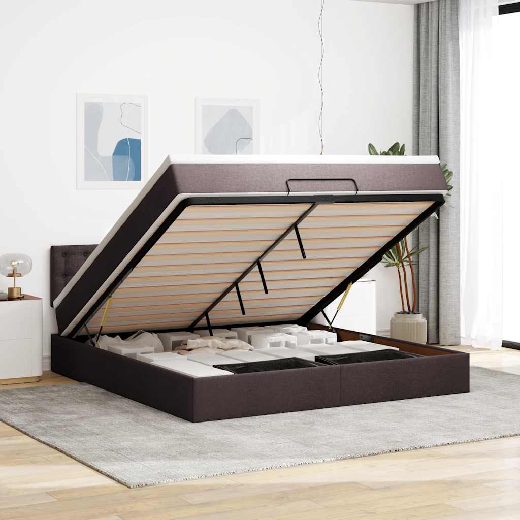 vidaXL Ottomane Bett mit Matratze & LEDs Dunkelbraun 180x200 cm Stoff