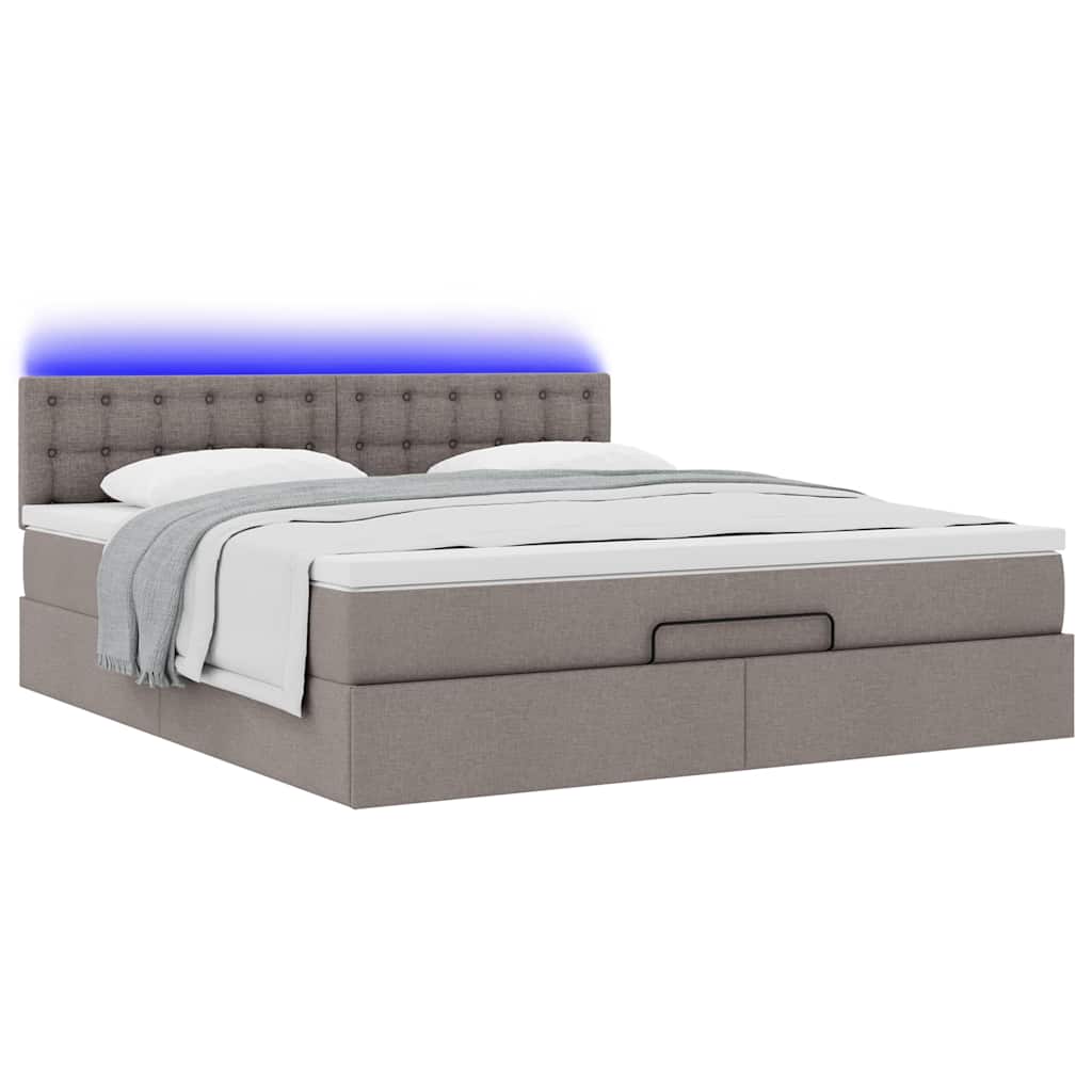 vidaXL Lit ottoman avec matelas et LED Taupe 180x200 cm Tissu