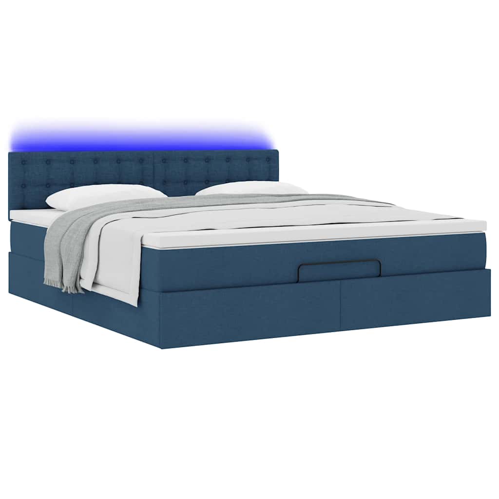 vidaXL Lit coffre avec matelas et LED bleu 180x200 cm Tissu