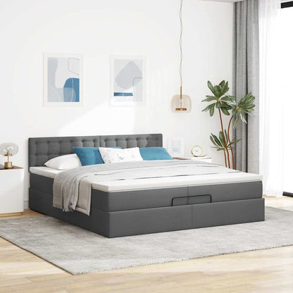 vidaXL Ottoman-Bett mit Matratzen & LEDs Dunkelgrau 200x200 cm Stoff