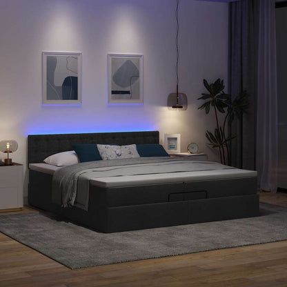 vidaXL Ottoman-Bett mit Matratzen & LEDs Schwarz 200x200 cm Stoff