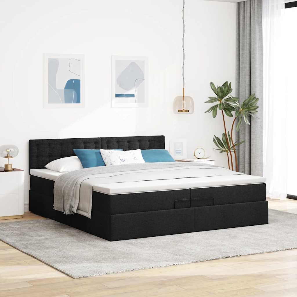 vidaXL Ottoman-Bett mit Matratzen & LEDs Schwarz 200x200 cm Stoff
