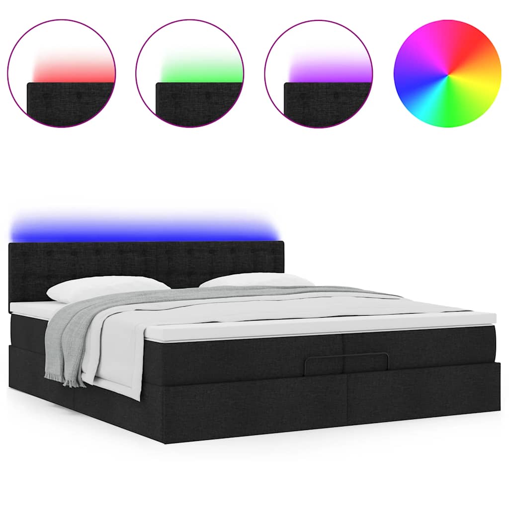 vidaXL Ottoman-Bett mit Matratzen & LEDs Schwarz 200x200 cm Stoff