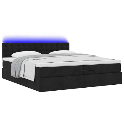 vidaXL Ottoman-Bett mit Matratzen & LEDs Schwarz 200x200 cm Stoff