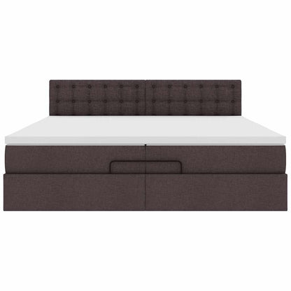 Ottoman-Bett mit Matratzen & LEDs Dunkelbraun 200x200 cm Stoff