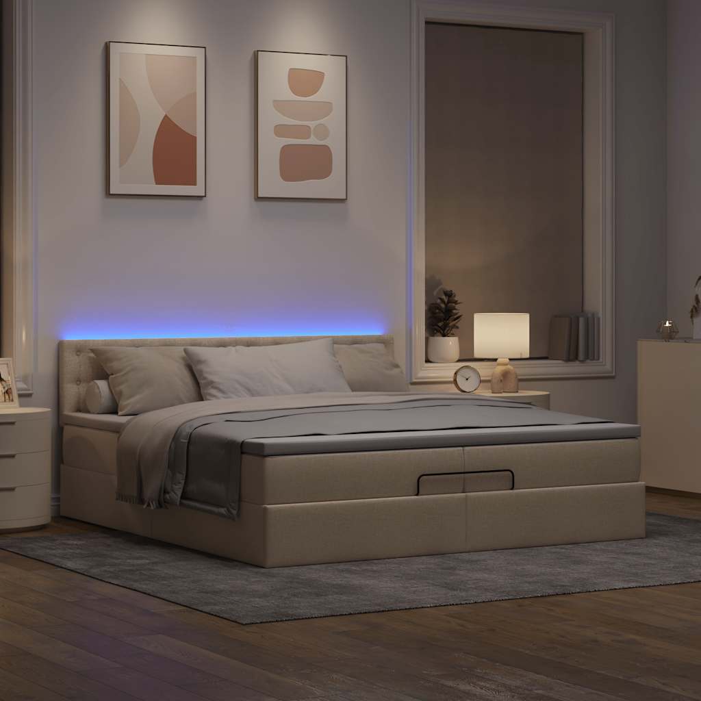vidaXL Lit ottoman avec matelas et LED Crème 200x200 cm Tissu
