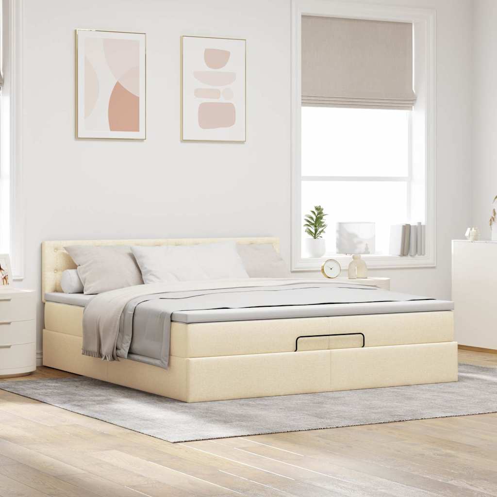 vidaXL Lit ottoman avec matelas et LED Crème 200x200 cm Tissu