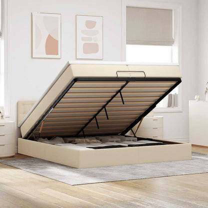 vidaXL Lit ottoman avec matelas et LED Crème 200x200 cm Tissu
