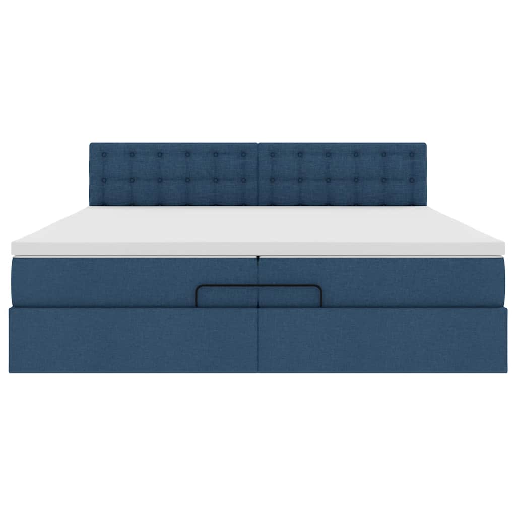 Ottoman-Bett mit Matratzen & LEDs Blau 200x200 cm Stoff