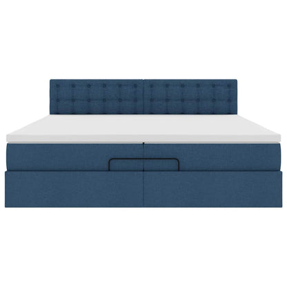 Ottoman-Bett mit Matratzen & LEDs Blau 200x200 cm Stoff