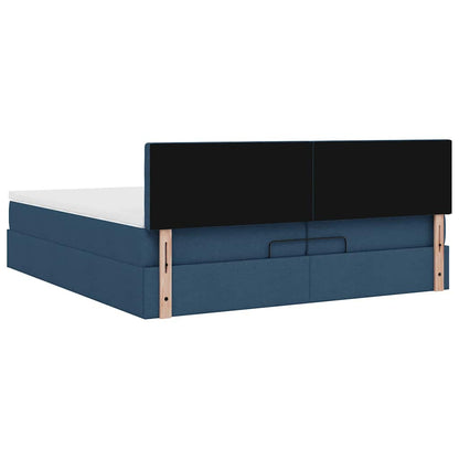 Ottoman-Bett mit Matratzen & LEDs Blau 200x200 cm Stoff