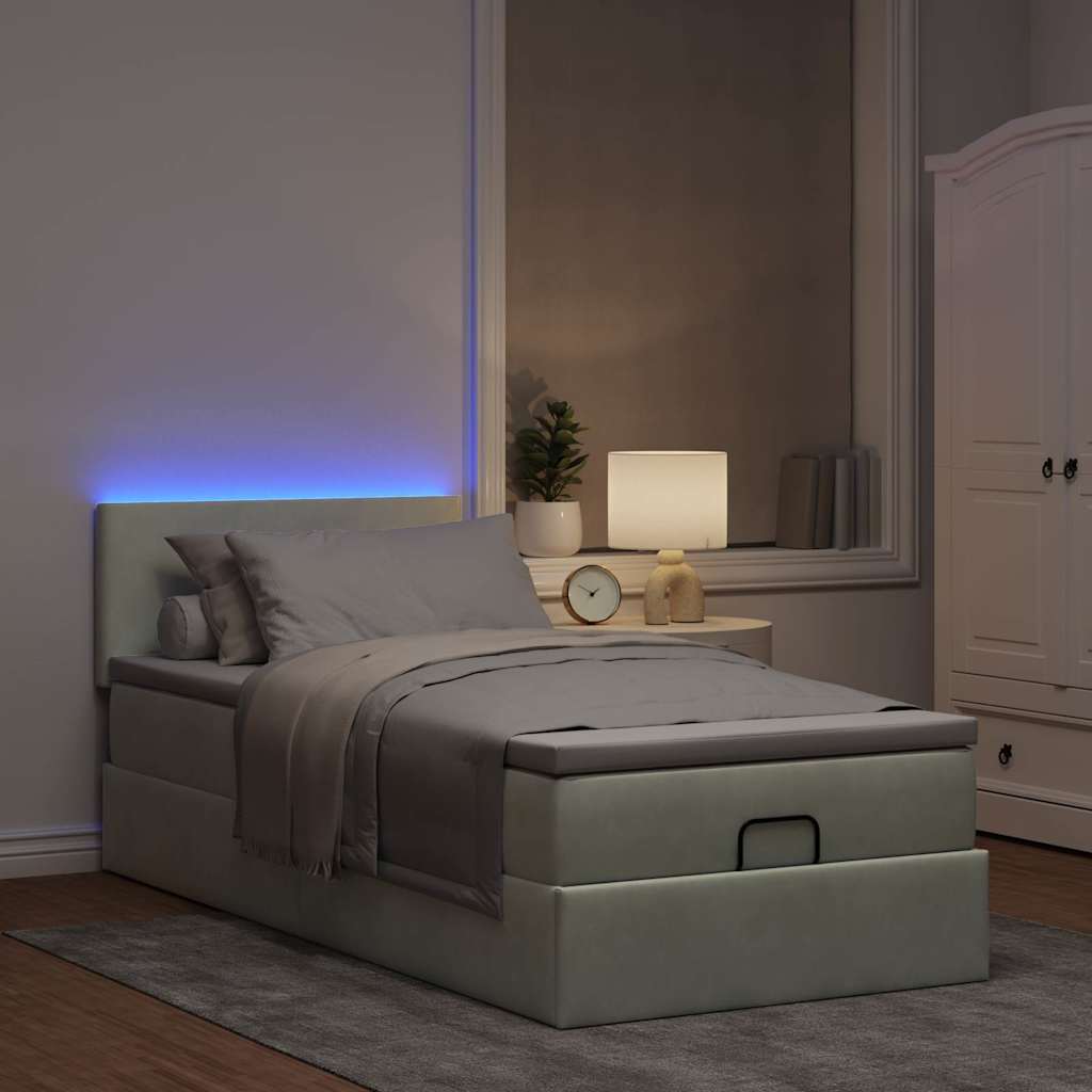 vidaXL Ottoman-Bett mit Matratze & LEDs Hellgrau 80x200 cm Samt