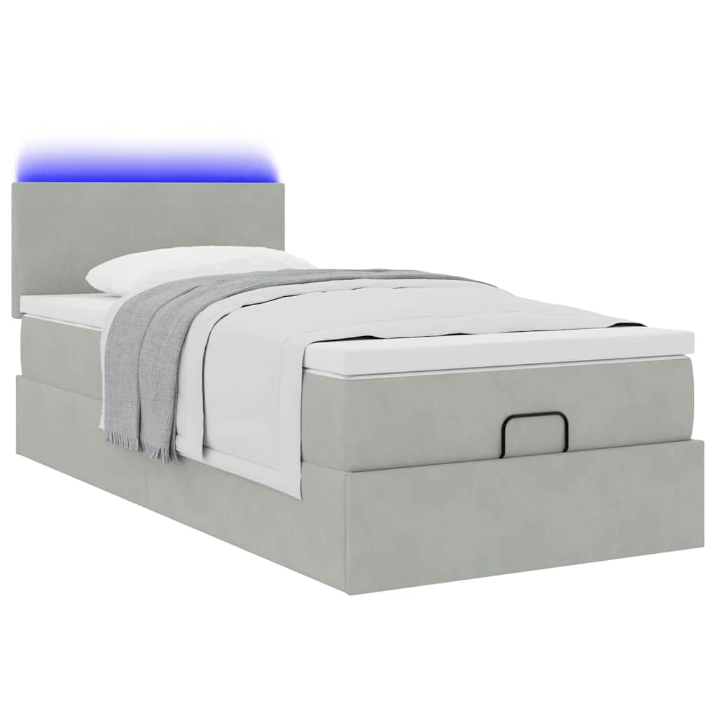 vidaXL Ottoman-Bett mit Matratze & LEDs Hellgrau 80x200 cm Samt