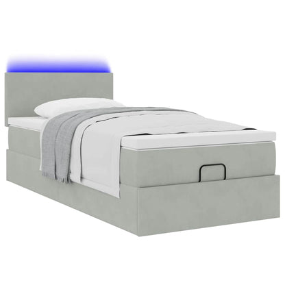vidaXL Ottoman-Bett mit Matratze & LEDs Hellgrau 80x200 cm Samt