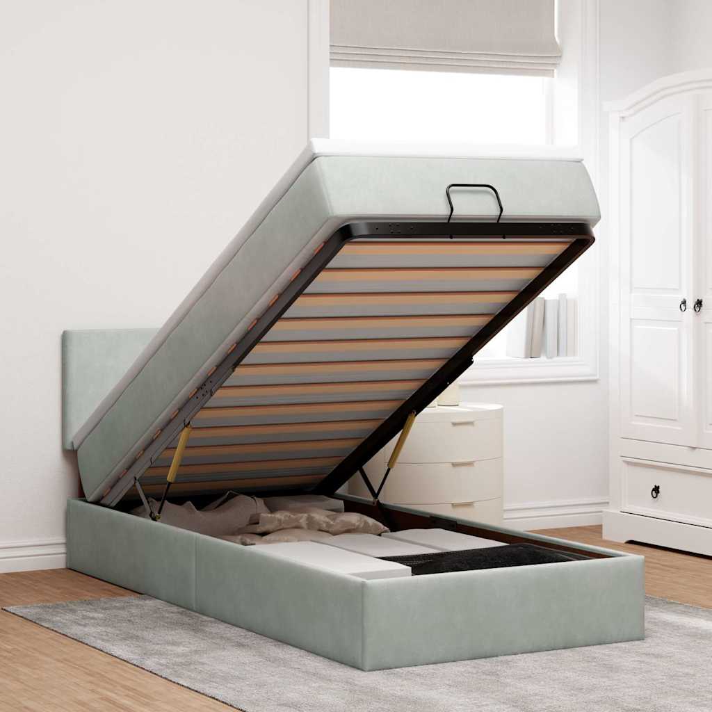 vidaXL Ottoman-Bett mit Matratze & LEDs Hellgrau 80x200 cm Samt