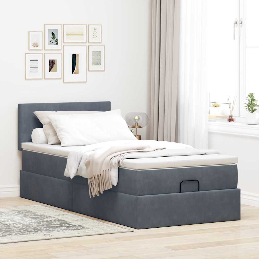 vidaXL Ottoman-Bett mit Matratze & LEDs Dunkelgrau 80x200 cm Samt