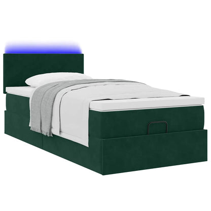 vidaXL Ottomane Bett mit Matratze & LEDs Dunkelgrün 80x200 cm Samt