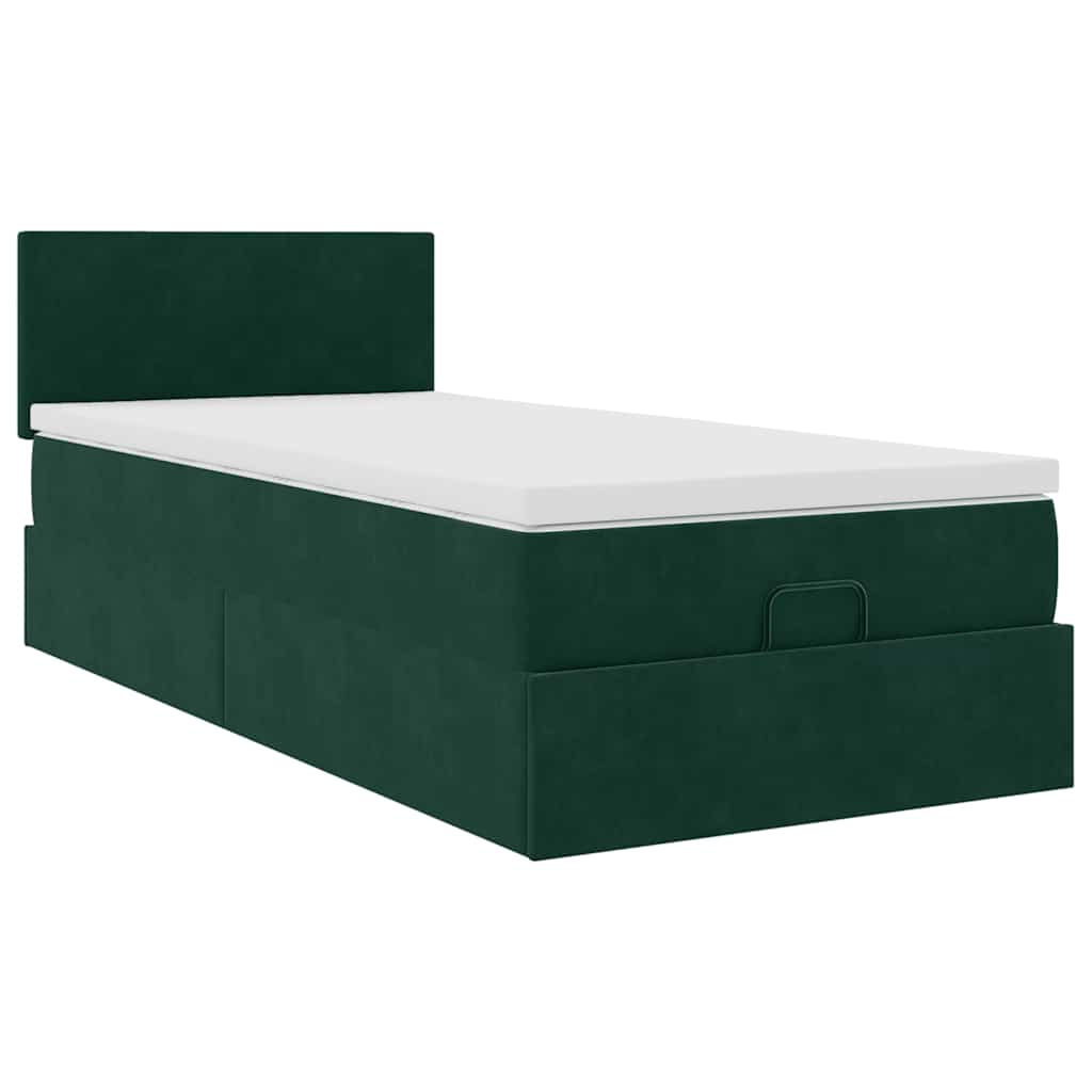 vidaXL Ottomane Bett mit Matratze & LEDs Dunkelgrün 80x200 cm Samt