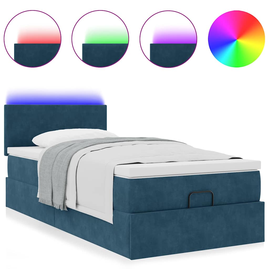 vidaXL Lit ottoman avec matelas et LED Bleu foncé 80x200 cm Velours