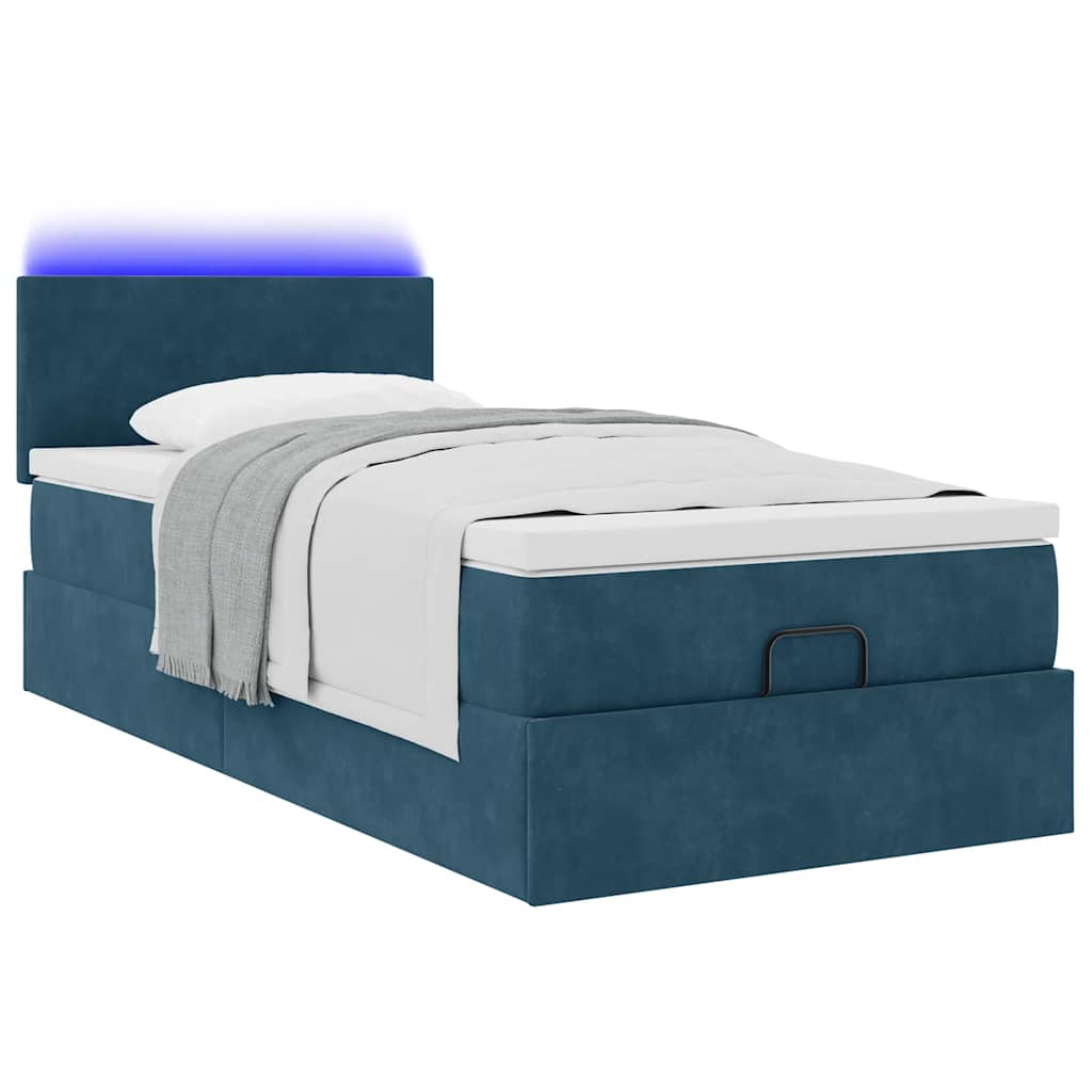 vidaXL Lit ottoman avec matelas et LED Bleu foncé 80x200 cm Velours