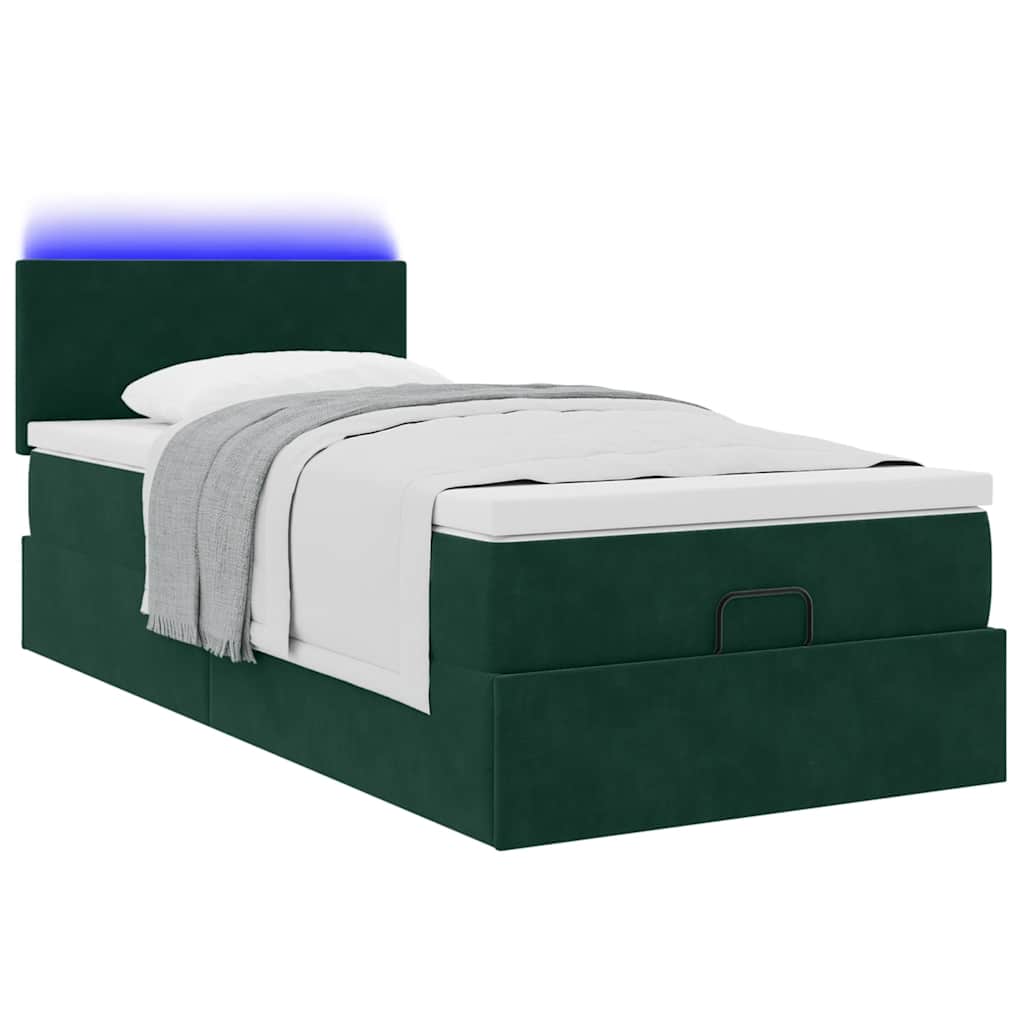 vidaXL Lit ottoman avec matelas et LED vert foncé 90x190 cm Velours