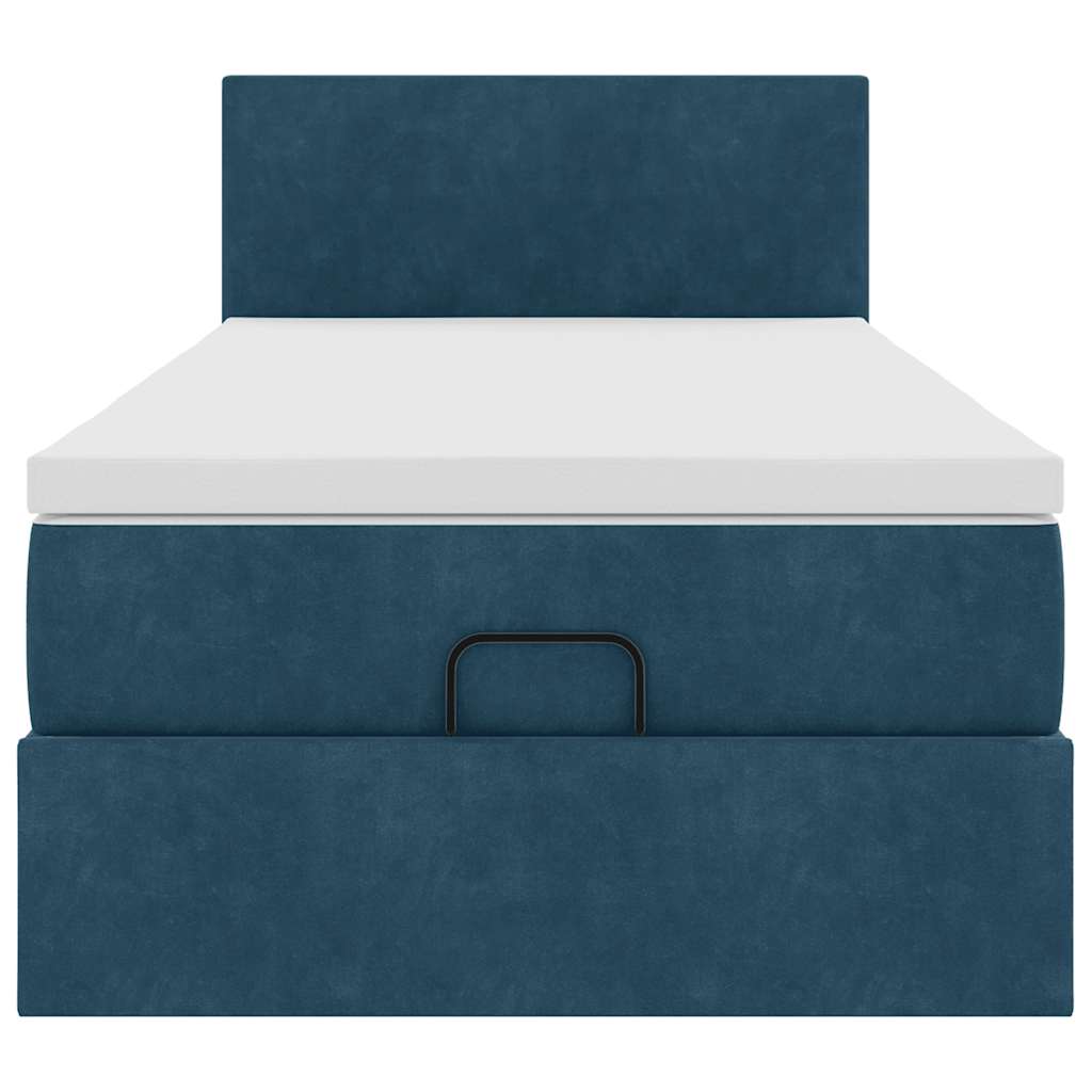 Ottoman-Bett mit Matratze & LEDs Dunkelblau 90x190 cm Samt
